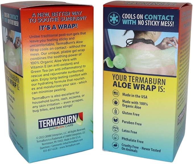 Aloe Wrap for Sunburn Relief – Hydro-Gel Aftersun Treatment with 100% pure aloe vera Gel | Second Skin aloevera gel for burns and peeling irritation | Great for Tattoo Aftercare and Sun Care