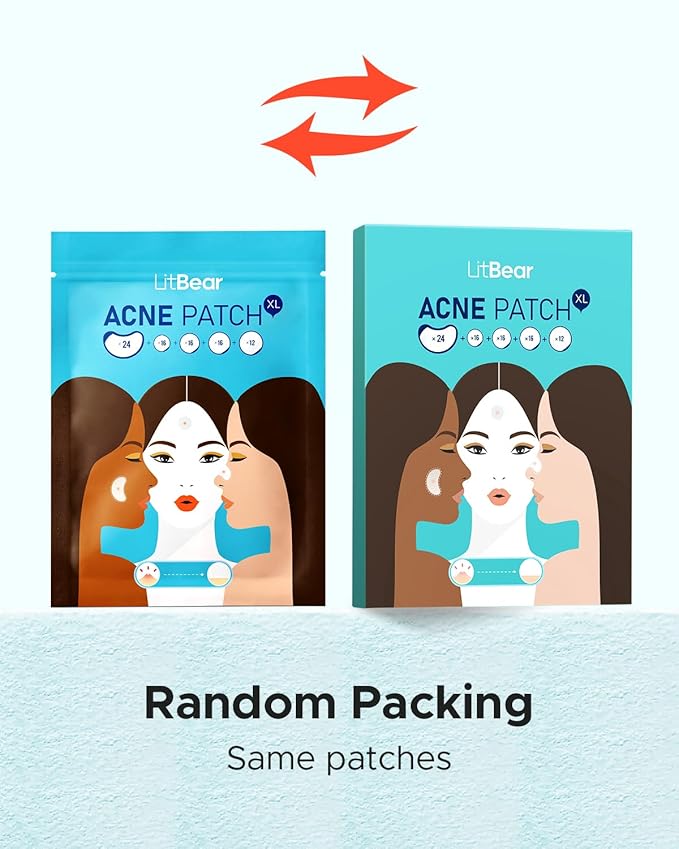 LitBear Acne Patches Large, Hydrocolloid Pimple Patches for Breakouts, Zit and Blemish, Acne Patches for Face, Chin, Back and Body with Tea Tree Oil