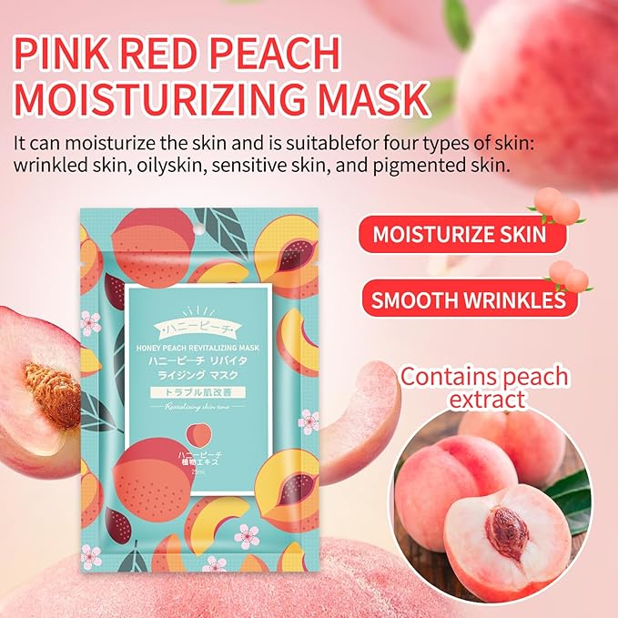 10 Pack Sheet Face Masks Skincare, Moisturizing Soothing Facial Sheet Masks with Peach Extracts, Hyaluronic Acid and Clean Ingredients, Nourish for All Skin Types, Birthday Gifts for Women