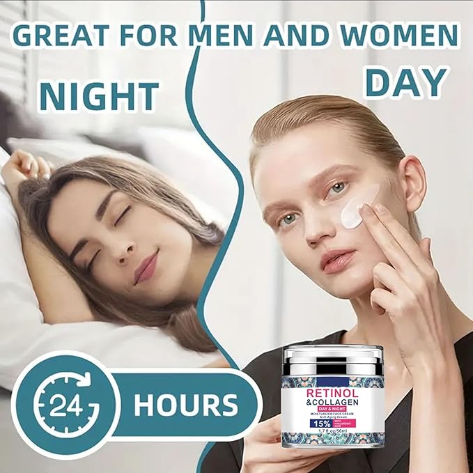 Retinol Cream for Face with Hyaluronic Acid, Collagen Face Moisturizer for Lifting Skin, Day-Night Anti-Aging Cream for Women and Men for Wrinkles, Fine Lines and Dryness - All Skin Types 1.7 Fl Oz