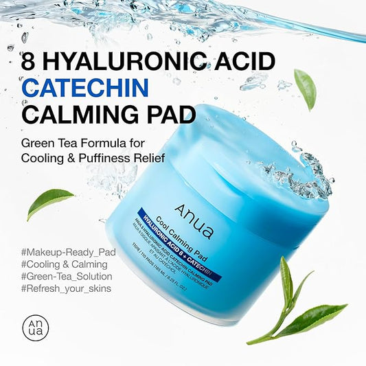 Anua 8 Hyaluronic Acid Catechin Calming Pad, Pore Care & Cooling Effect with Korean Toner pad, Quick & Easy Hydrating Daily Face Mask, Makeup Prep Routine, Korean Skin Care (185ml,110 Pads)