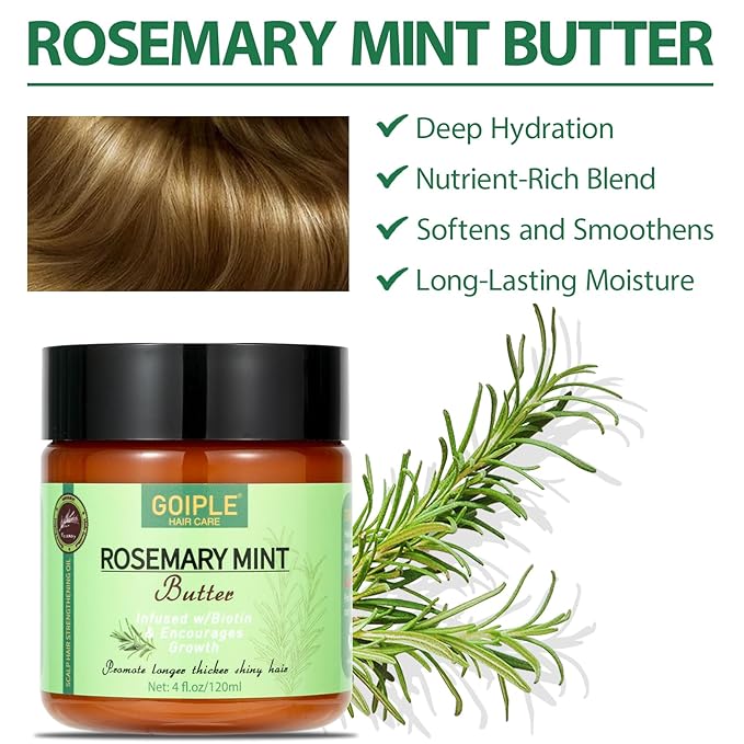 WOZUTUNT Rosemary Mint Butter for Hair Growth Strengthen and Strong Roots, Nourish Dry Scalp Split Ends, Organic Product for All Hair Type, 4 Fl Oz