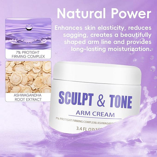 Sculpt & Tone Arm Cream - 7% Pro Tightening Firming Complex with Ashwagandha Root Extract - Smooths The Look Of Wrinkles, Deeply Hydrates, Firms The Look Of Crepey Texture On The Arms - 100ml (1)