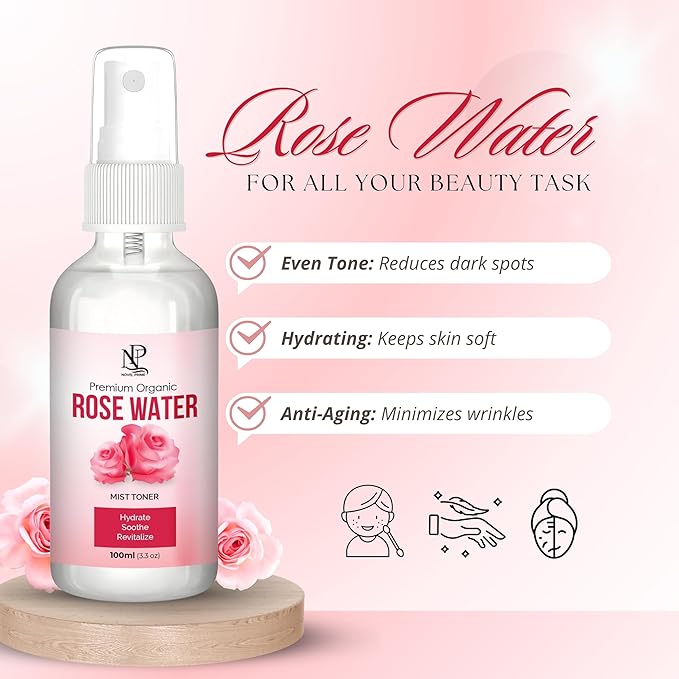 Rose Water 100ml, Refreshing Facial Mist for All Glowing Skin and Hair Types (Pack of 1)