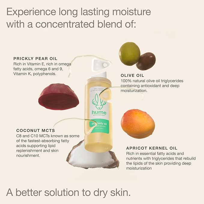 HUME SUPERNATURAL Dry Body Oil Spray - Moisturizing Oil for Dry Skin, After Shower Body Oils for Women and Men, Dry Oil Body Spray, Nourishing, Hydration, Glow, Desert Bloom, 1-Pack