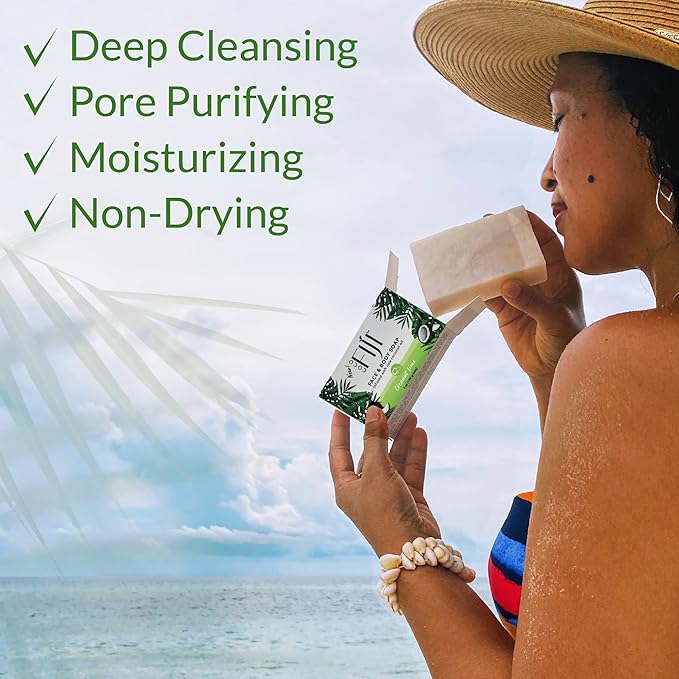 "Coco Fiji Soap Bar for Face and Body Infused With Organic Coconut Oil, Coconut Lime, Essential Oil, Natural Soap for Moisturizing & Pore Purifying Skin, 7 oz, Pack Of 3 "