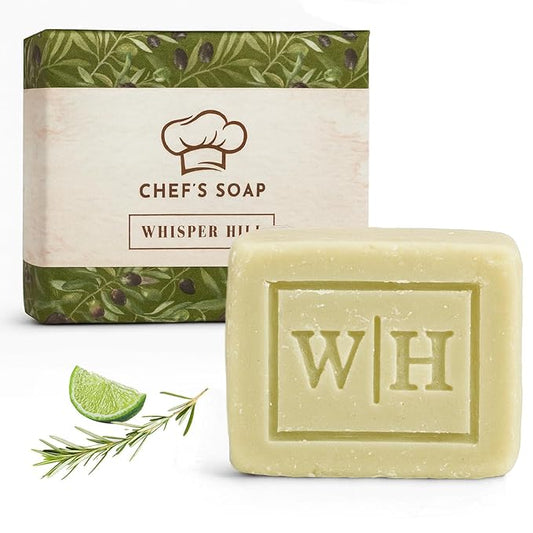 WHISPER HILL Chef’s Rosemary Lime Olive Oil Soap – Handcrafted in Vermont Since 1997 – Kitchen Bar with Fresh Herbal Citrus Scent – 3.8 oz