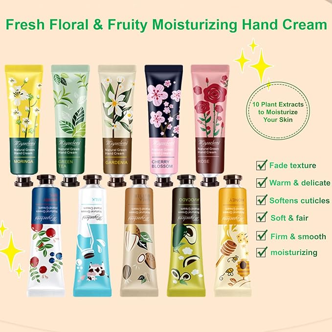 10 Pack Hand Cream For Chapped Hands,Natural Botanical Fragrance Hand Lotion,Mini Hand Cream For Working Dry Hands,Moisturizing Travel Size Hand Cream Set with Natural Botanical For Women 30ml