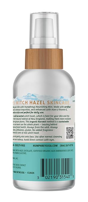 Humphreys Witch Hazel Nourishing Toner Mist Spray | Nourishing Hydrating Toner | Alcohol-Free | Wild Harvested Witch Hazel | Travel Size 3.3 Fl Oz | Clean Beauty | Vegan & Cruelty-Free