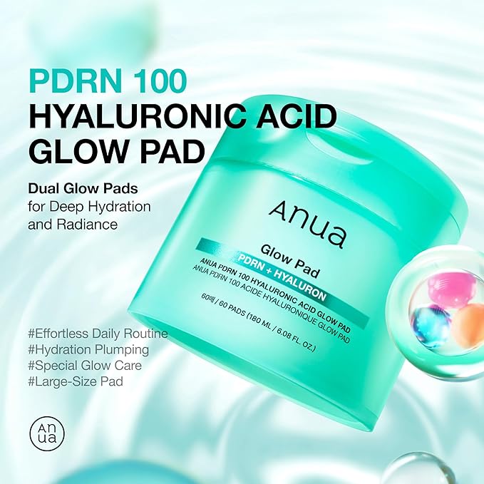 Anua PDRN 100 Hyaluronic Acid Pad, Glow-Plumping Korean Face Pad for Daily Skincare & Makeup Prep, Dual-Sided Toner for Radiant Skin & Deep Hydration, Korean Skin Care (180ml, 60 Pads)