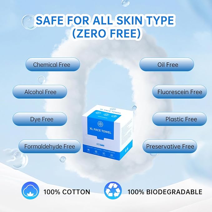Single Use Face Towels, 10"×12", Ultra Soft and Thick, Disposable Makeup Remover Facial Towels, Dry & Wet Face Wipes for All Skin Types