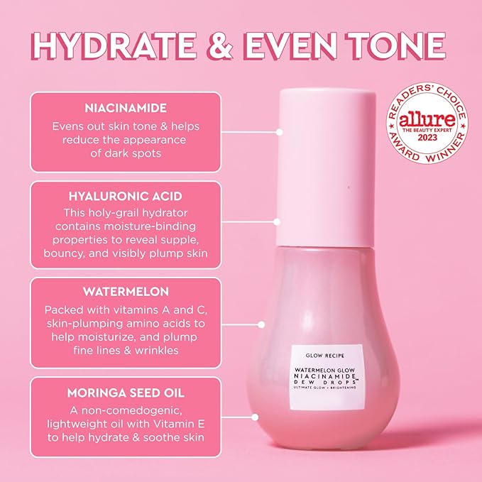 Glow Recipe Stocking Stuffer Niacinamide Serum Dew Drops Ornament - Hydrating Face Serum & Illuminating Makeup Primer for Dewy, Glass Skin + Hyaluronic Acid for Plumping & Highlighting (15 ml)