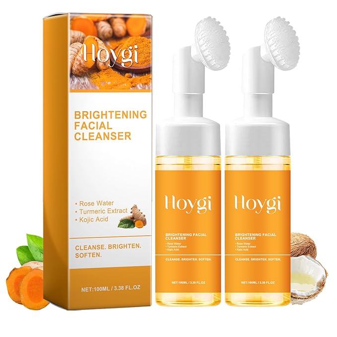 Turmeric Face Wash with Brush, Turmeric Foaming Facial Cleanser for All Skin Types, 3.38 Fl Oz/pcs, 2 Pack