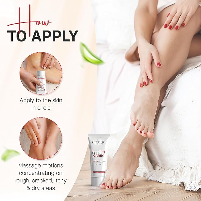 Bellebe Skincare Rapid Repair Foot Cream, Organic Aloe Vera with Eucalyptus and Vitamin C, Intensive Strength for Cracked, Callused, Dry Skin, 120ml