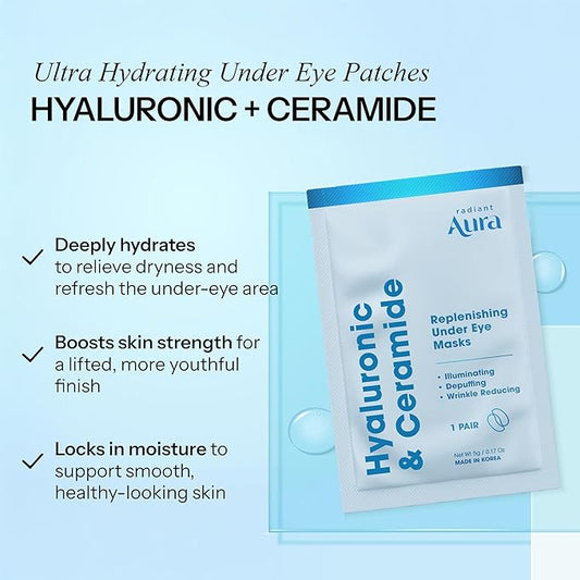 Under Eye Patches with Hyaluronic & Ceramide- Dermatologist Tested Korean Eye Gel Patches for Dark Circles & Puffiness -Illuminating & Wrinkle Reducing Formula for Brighter Eyes - 5 Pairs