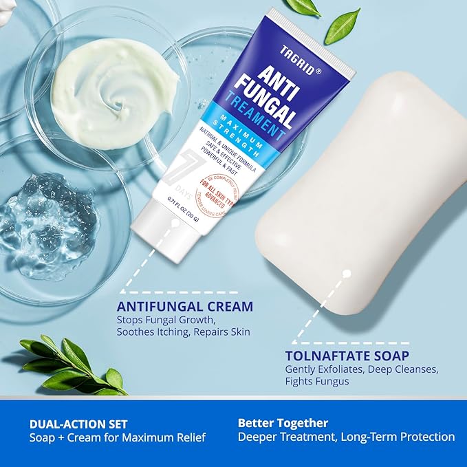 Tinea Versicolor Treatment - Antifungal Soap & Antifungal Cream, 7X FAST, Multi-Functional Clinically Proven Kit for Ringworm, Folliculitis, Jock Itch, Athlete's Foot, and Seborrheic Dermatitis