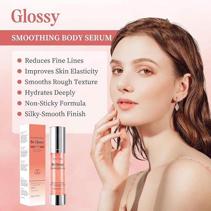 Be Glossy Body Serum for Wrinkles, Anti-Aging Hydrate & Plump With Hyaluronic Acid, Vitamin E, Glycerin and Shea Butte, Peptides, Tighten and Lift Serum 100ML/3.38 Fl Oz
