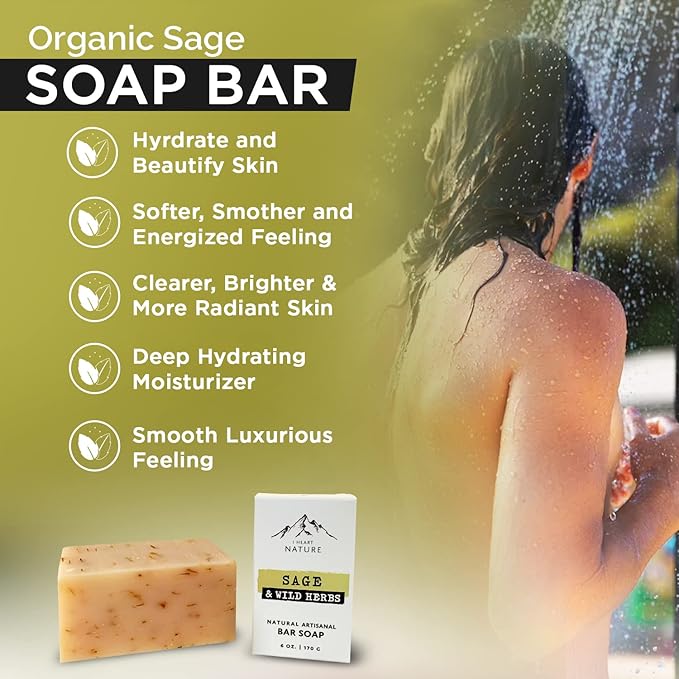 iHeart Fresh Soap Sage and Wild Herb - Long Lasting Rich Creamy Moisturizing Lather - Face & Body Wash for Men and Women - Large 6 Ounce