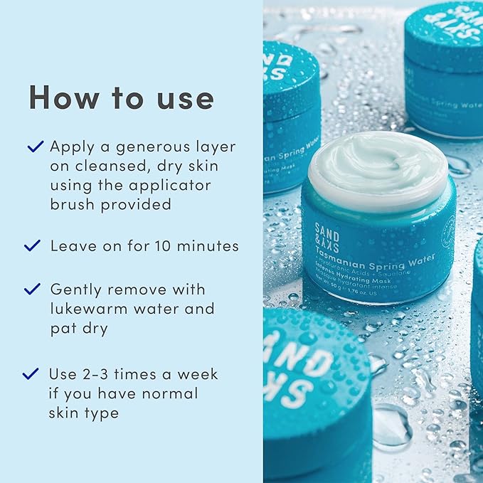 Sand & Sky Tasmanian Spring Water Intense Hydration Face Mask with Pentavitin & Hyaluronic Acid - Barrier Boosting Mask for Sensitive Skin, Soothes Redness