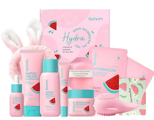 Watermelon Skin Care Kit for Girls Teen, 7 Daily Routine Beauty Skincare Sets- Gift Set with Facial Cleanser, Toner, Eye Cream, Cream, Serum, Facial Mask, Handmade Soap, Face Care Set for Travel
