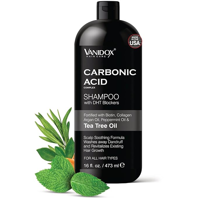Carbonic Acid Shampoo for Men and Women with DHT Blockers - Made in USA - Stimulates Hair Growth, Scalp Exfoliator, Sulfate Free Shampoo with Biotin and Tea Tree Oil (16 Fl Oz)