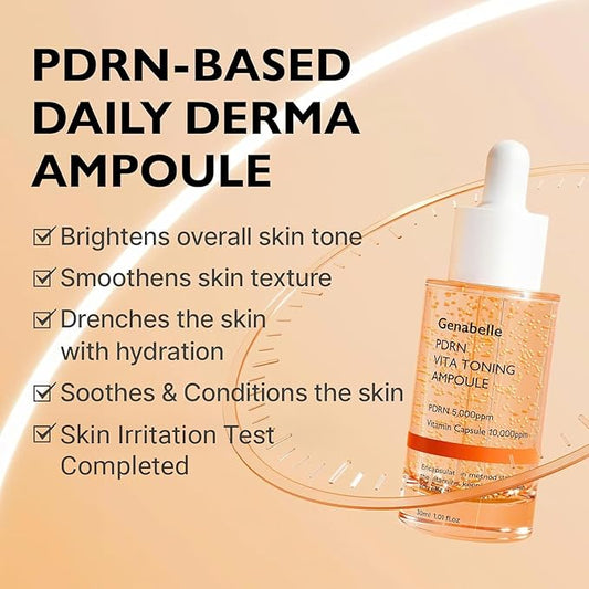 PDRN Vita Toning Ampoule JUMBO SIZE - Lightweight Glass Skin & Toning Ampoule with Vitamin B, C, E, PDRN, Serum for Blemishes, Fine Lines and Rough Skin Texture, 2.36 fl oz