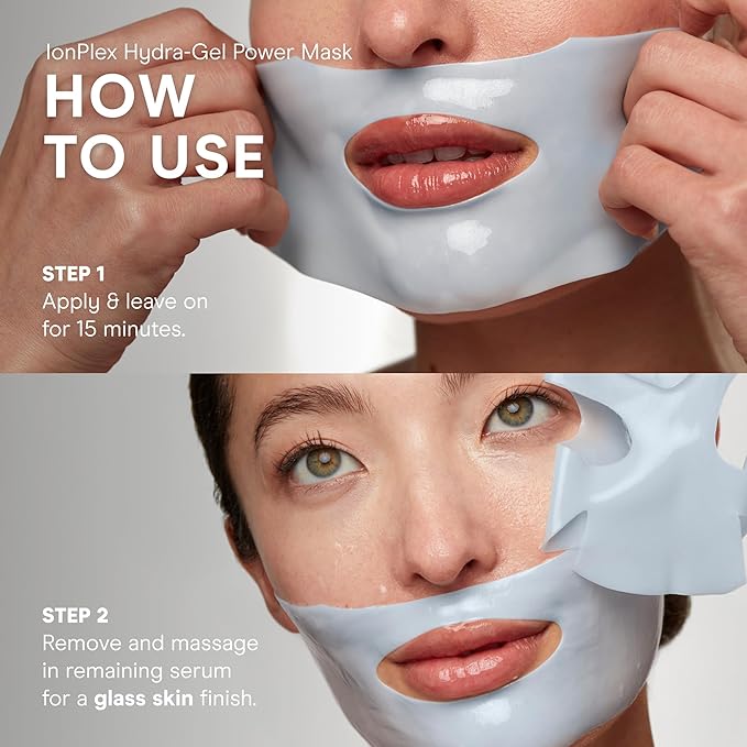 NuFACE IonPlex Hydra-Gel Power Mask - Hydrogel Korean Face Mask to Help Boost Hydration, Smooth Fine Lines & Enhance Microcurrent Results - Reveals a Dewy, Glass Skin Glow (5 Count)