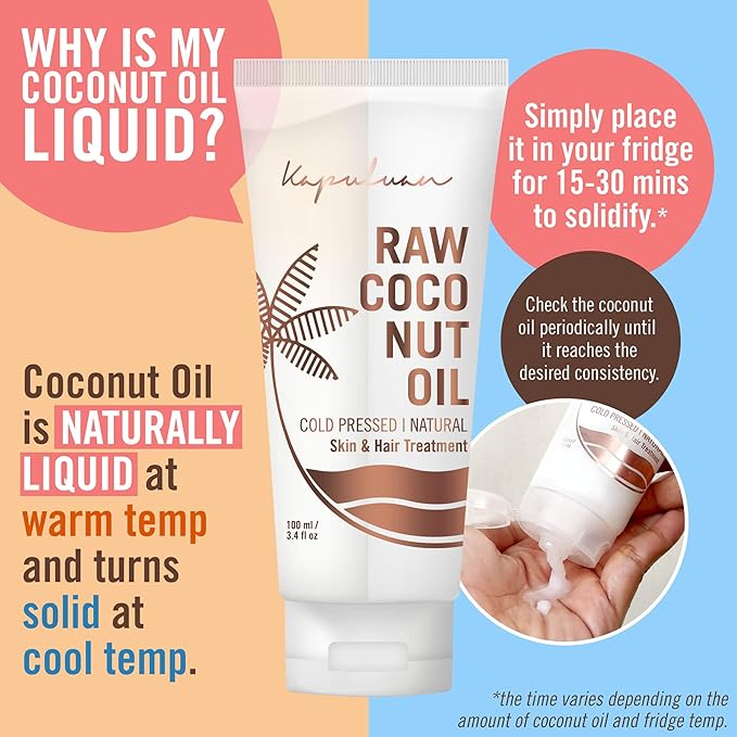 Coconut Oil for Skin & Hair – Organic, Cold Pressed, Extra Virgin & Unrefined | Natural Moisturizer & Hair Growth | 3 Pack (100ml)