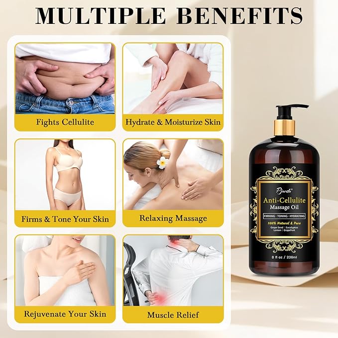 Anti Cellulite Massage Oil with Massager, Collagen and Stem Cell Skin Tightening Oil Natural Cellulite Remover Therapy Oil for Cellulite & Stretch Mark(Anti Cellulite Massage Oil Kit)