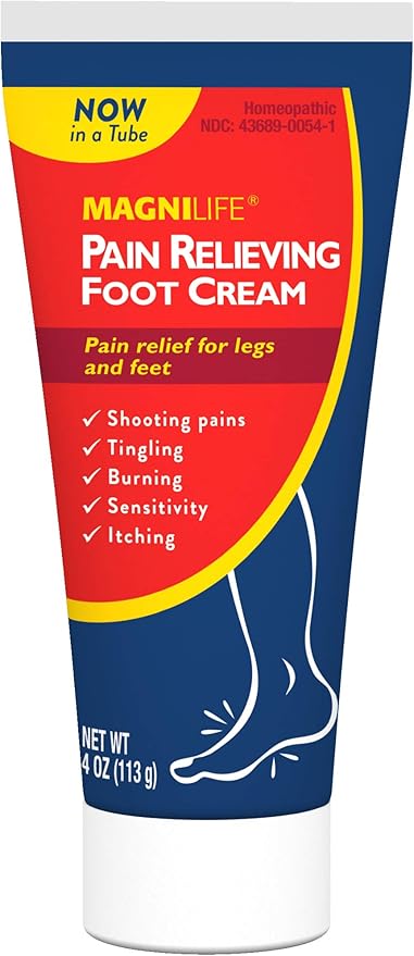 MagniLife Pain Relieving Foot Cream, 4 oz Tube, Soothing Relief for Soreness, Pain, Burning, Tingling, Itching or Sensitivity in Feet & Legs, Moisturizing & Hydrating Foot Cream, No Petroleum
