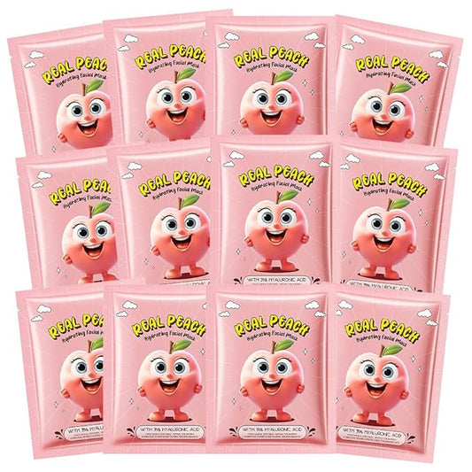 Kaely 12 Pack Peach Face Masks for Kids, Kids Face Mask Spa Day Kit Supplies, Spa Party Favors for Teens Girls Women, Sheet Facial Mask Skincare Gifts Set, Moisturize Soothe for All Skin Types, 08