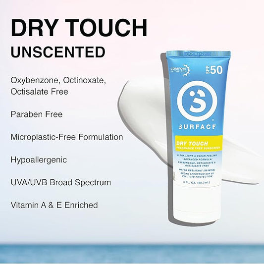 Surface Sunscreen Lotion SPF 50 for Face and Body, Natural Formula, Lightweight and Reef Friendly, Broad Spectrum UVA UVB Protection, Water Resistant Sun Care for Outdoor Use, Fragrance Free, 3oz