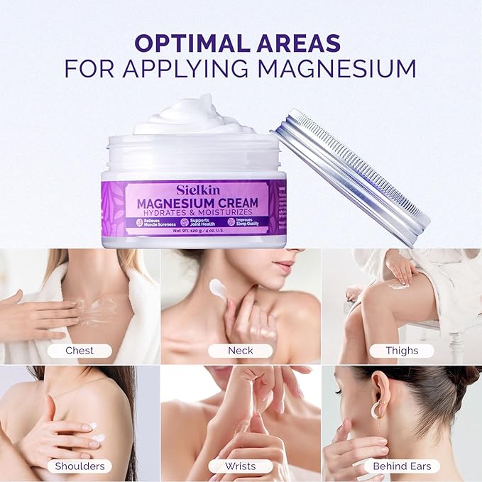 Topical Magnesium Lotion Leg Cream: Organic Magnesium Body Butter for Sweet Sleep/Leg Cramps/Feet/Arms/Chest Muscle Pain Relaxtion- Calm Moisturizing Cream - Day and Night Fast Absorption 4 oz