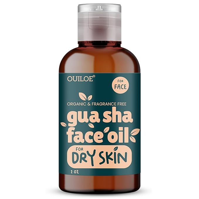 Gua Sha Oil for Dry Skin - Face Oil for Gua Sha Massage - Safe for Acne Prone Skin - Natural, Non Comedogenic, Fragrance Free, Organic, Lightweight & Non Greasy - Use with Gua Sha Facial Tools, 2oz