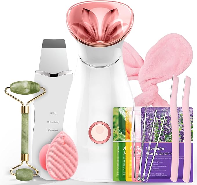 Facial Steamer Skin Care Kit: Face Steamer Home Spa Deep Cleaning Unclogs Pores - Humidifier Hot Mist Relaxing Self Care Gifts for Women with 17 Skin Care Tools
