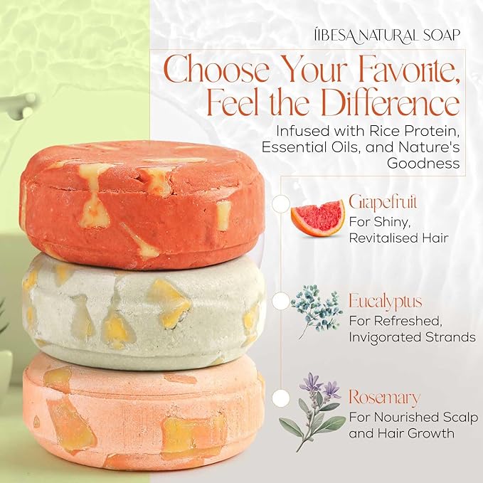IIBESA Rice Water Shampoo Bar - Hair Growth & Thickening Improves Scalp Health - Japan Made Organic Ingredients - Solid Shampoo Bars For All Hair Types - Essential Oils - Eucalyptus