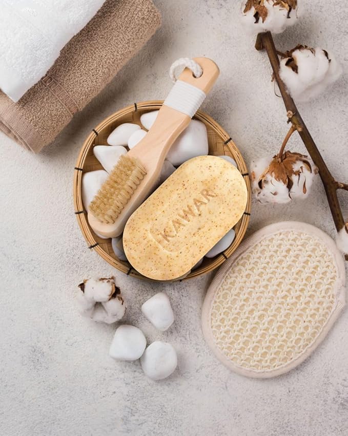 KAWAR Dead Sea Exfoliating Soap with Dead Sea Sand - Salicylic Acid, Magnesium Chloride, Shea Butter, Olive Oil & Tea Tree - Vegan Soap Bar for Men & Women, 4.2 oz