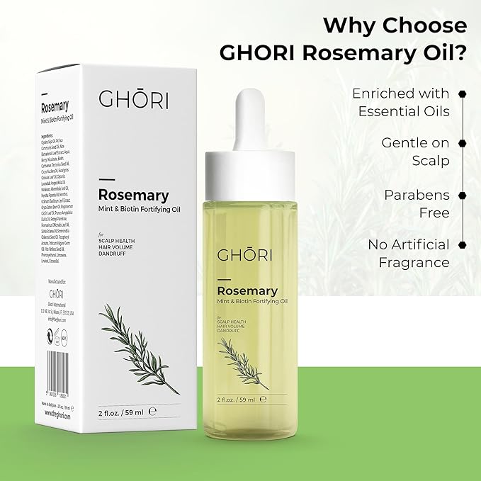 Rosemary, Mint & Biotin Fortifying Hair Oil | Stimulates Hair Growth & Strengthens Follicles| Essential Oils for Healthy Scalp | Fast-Absorbing, Silicone-Free | 2 fl oz (59ml)