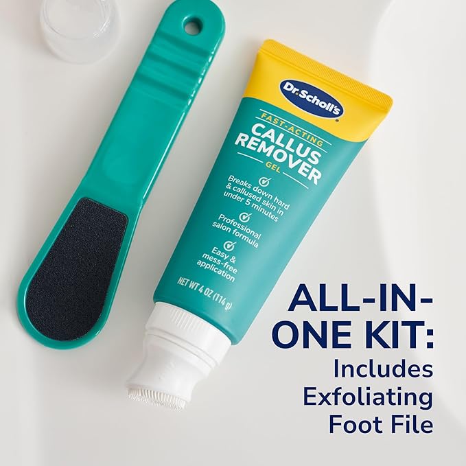 Dr. Scholl's Fast Acting Callus Remover Gel Kit, Hard Skin Removal, Smooth Soft Feet in Minutes, Salon Professional Formula, Mess Free Application, Exfoliating Foot File Pedicure Tool Included