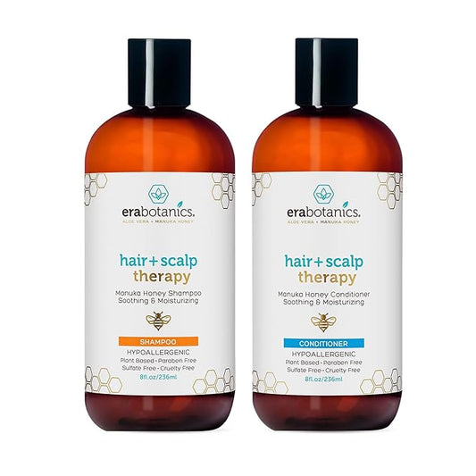 Era Organics Manuka Honey Shampoo & Conditioner - Sulfate-Free Shampoo & Conditioner Set To Moisturize Itchy, Dry Scalp & Damaged Hair - Soothing Aloe Vera & Argan Oil Formula for Women & Men