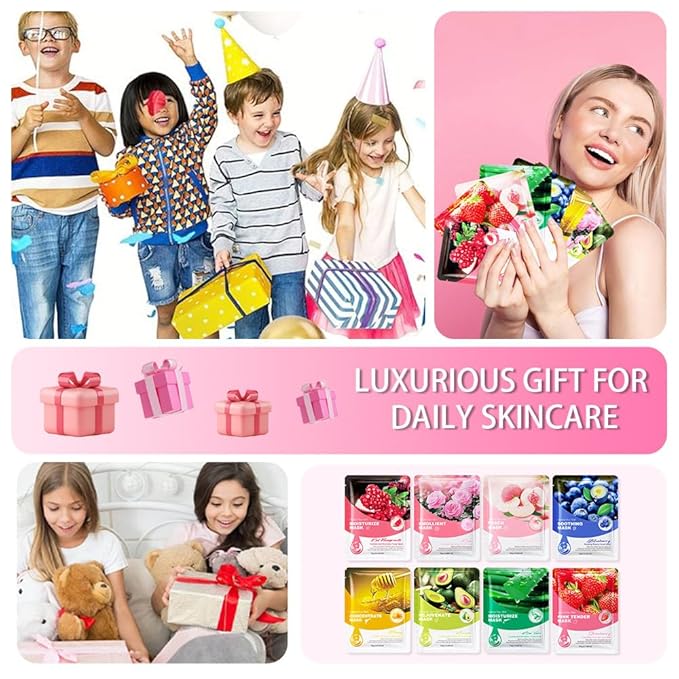 8 Pack Face Sheet Mask Skincare,Hydrating Face Mask For Sensitive Skin,Moisturize,Soothing,Nourish for All Skin Types,Natural Spa Party Facial Mask Skincare Set for Women Men Girls