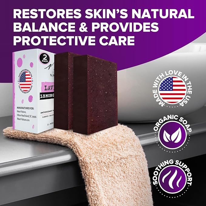 iHeart Lavender Soap Bars (2 Pack) – Deep Cleansing & Soothing for Sensitive Skin – Infused with Shea Butter & Sea Salt for Luxurious Lather & Long Lasting Freshness