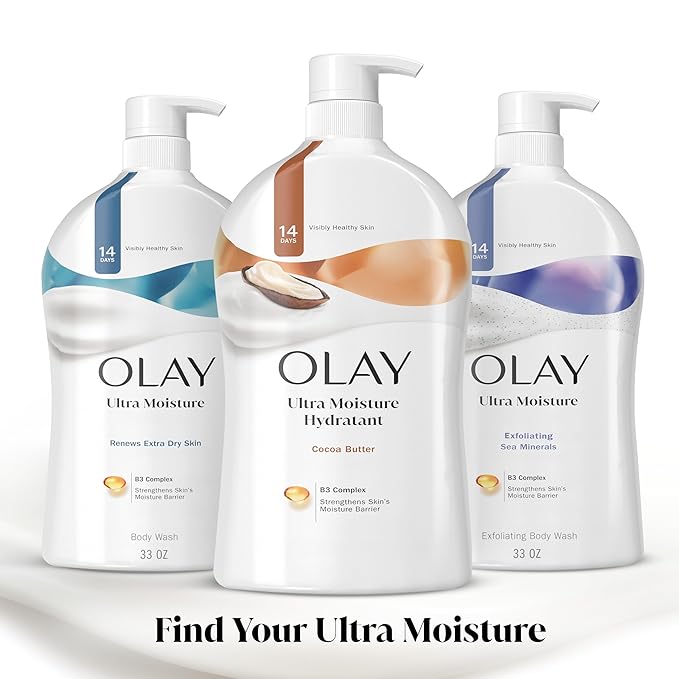 Olay Body Wash for Women, Ultra Moisture, 24hr Moisturizing, Hydrating & Refreshing, B3 Vitamin Complex, Free of Parabens & Phthalates, For All Skin Types, Cocoa Butter Scent, 33 fl oz
