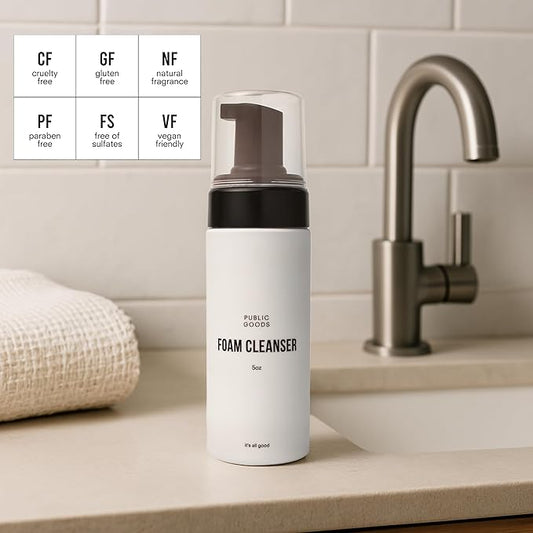 Public Goods Facial Cleanser & Moisturizer for Men & Women | Moisturizing & Hydrating Foaming Cleanser | Removes Dirt & Oil | Makeup Remover | Vegan Friendly | Made in USA | 5 Fl Oz Bottle