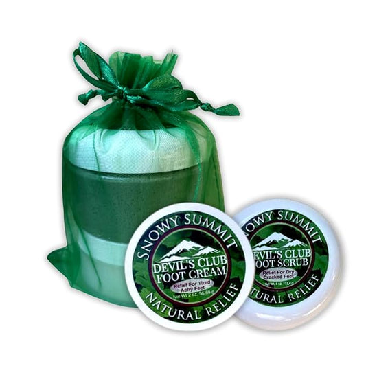 Devil's Club Foot Care Duo - All-Natural Foot Scrub & Foot Cream Set - Hydrating Foot Care Solution with Refreshing Scent & Handcrafted, Alaskan-Made Ingredients