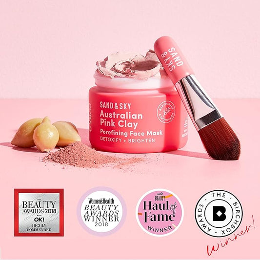 Sand & Sky Australian Pink Clay Detoxifying Face Mask with Vitamin C & Antioxidants - Pore Clearing Clay Mask for Blemish-Prone Skin, Fades Hyperpigmentation & Evens Tone
