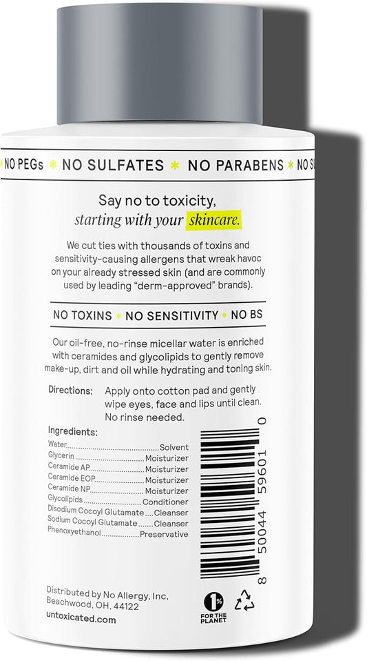 Micellar Water - Gentle Makeup Remover, No Rinse Cleanser & Toner for Sensitive Skin - No Common Irritants - Free from Alcohol, Oil, & Fragrance - 7 Ounce