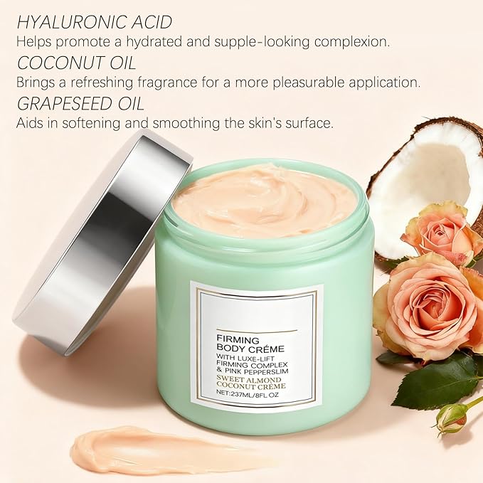 Champagne Firming Body Cream - Anti-Aging Lifting Cream to Tighten Skin & Hydrate, Fights Crepey Skin on Arms, Legs, Body with Luxe-Lift Complex, Sweet Almond Coconut Scented Body Cream (01)