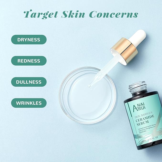 ANAI RUI Ceramide Face Serum, Calming Smooting Serum for face,Skin Barrier Repair Serum with Hyaluronic Acid, Reduces Wrinkles & Repairs Skin, Soothe Redness,Ceramide Moisturizer Serum 1 Fl.oz