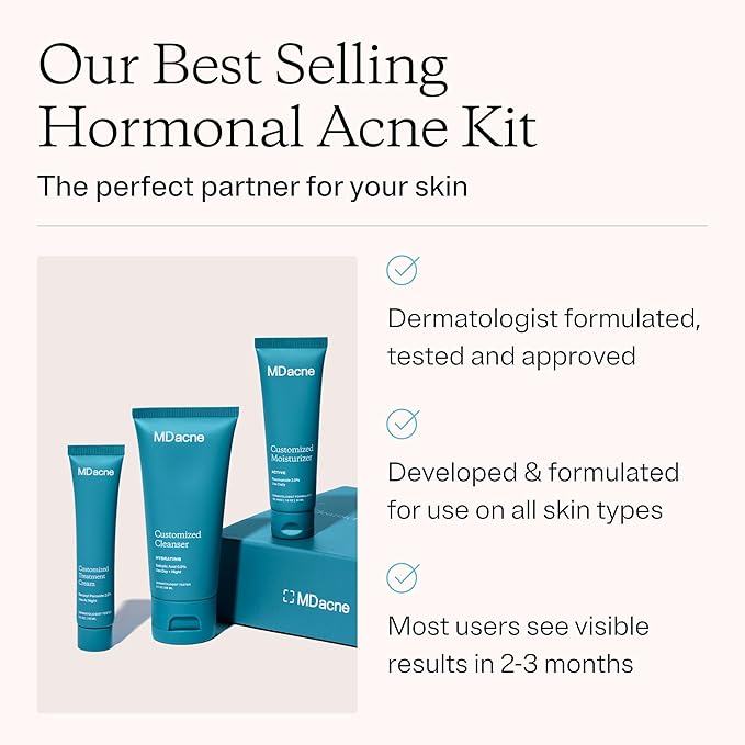MDacne 3 Step Retinol Acne Kit - Retinol Cream 0.25%, Salicylic Acid Cleanser, Niacinamide Moisturizer - Plant-Based kit for Hormonal Acne, Blemishes, Wrinkles, 60 Day Acne Kit + Pimple Patch Gift